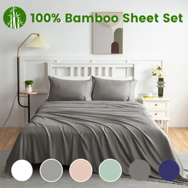 100% Cooling Bamboo Sheet Set Ultra Soft Pillowcases Sets Fitted Sheet Luxury AU