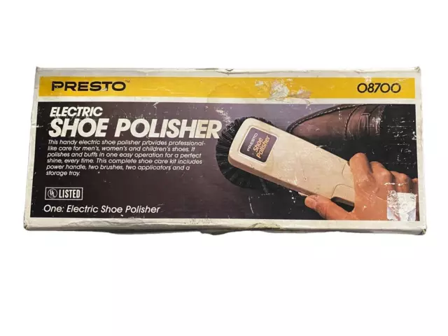 Vintage PRESTO Electric Shoe Polisher Kit Model 08700 Corded Original Box-Tested