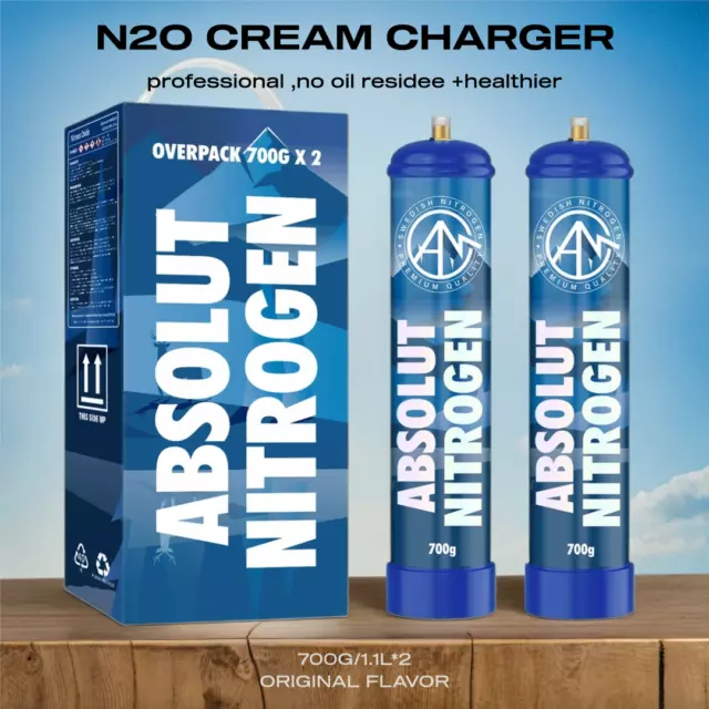 Food Grade Nitrous Oxide Tank Original Flavored N2O Chargers (2, 700g,1.1L)