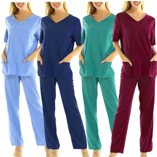 SET SCRUB MEDICO UOMO DONNA 2 PZ pezzi pantaloni lunghi uniforme tuta da medico abbigliamento da lavoro 2