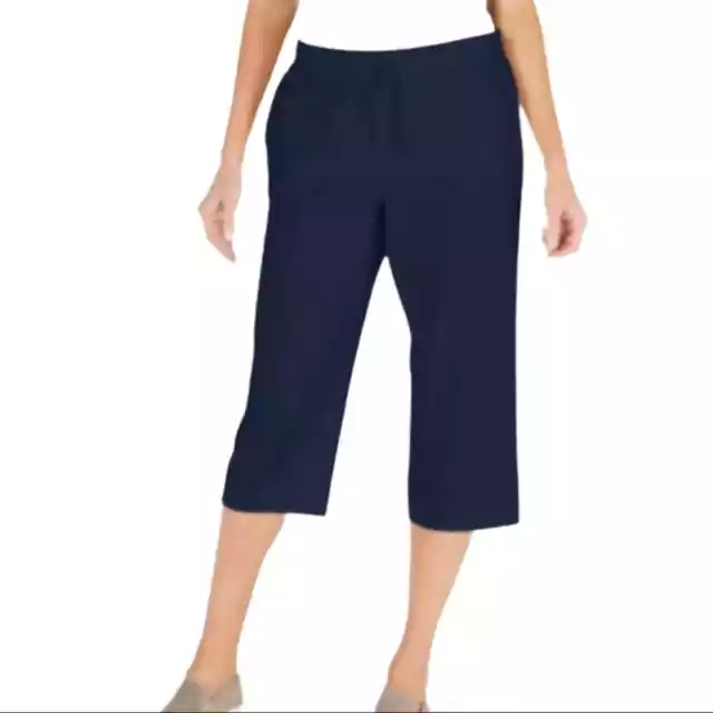 Karen Scott Sport Knit Drawstring Elastic Waist Capri Pants Blue Womens XS NWT