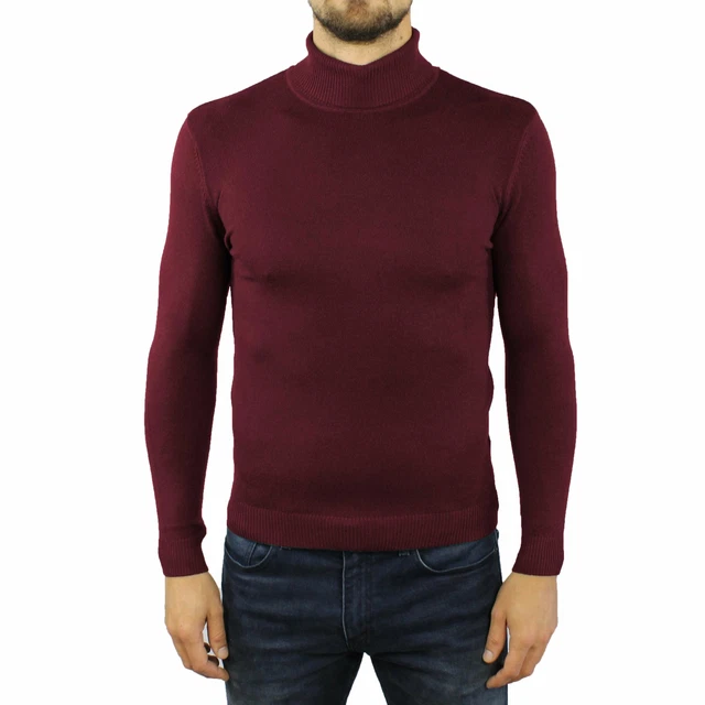 Maglia Uomo Collo Alto Cashmere Maglione Dolcevita Bordeaux Maglioncino M L XL X