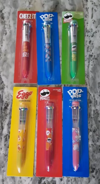 Mixed Lot of 6 COLLECTIBLE 10 Color Pens -Pringles, Pop Tarts, Eggo, Cheez It