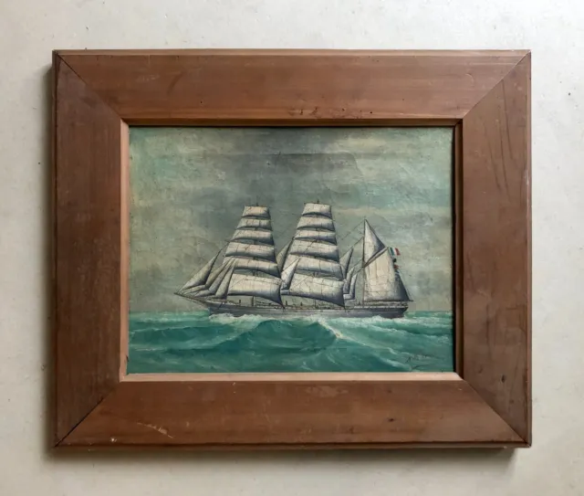 Tableau Ancien Signé A. Moreau, Marine, Huile Sur Toile, Peinture, Fin XIXe
