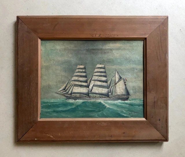 Tableau Ancien Signé A. Moreau, Marine, Huile Sur Toile, Peinture, Fin XIXe