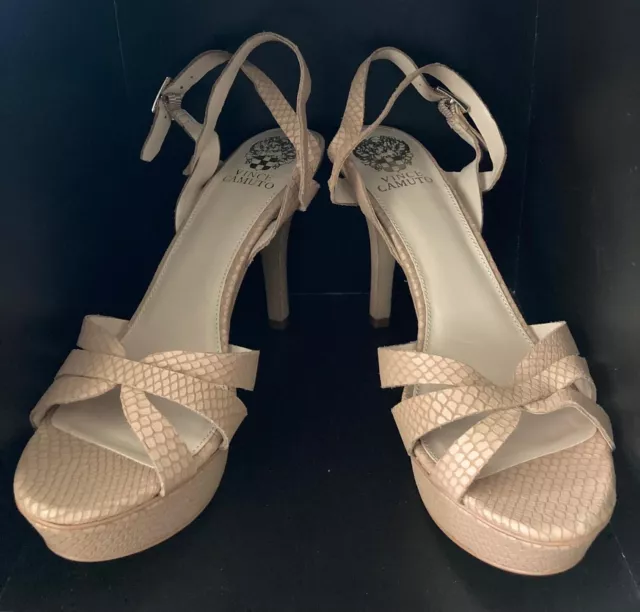 NEW Vince Camuto Peppa Leather Platform Sandals Sz 9.5M 39.5 Color Beige /Brown