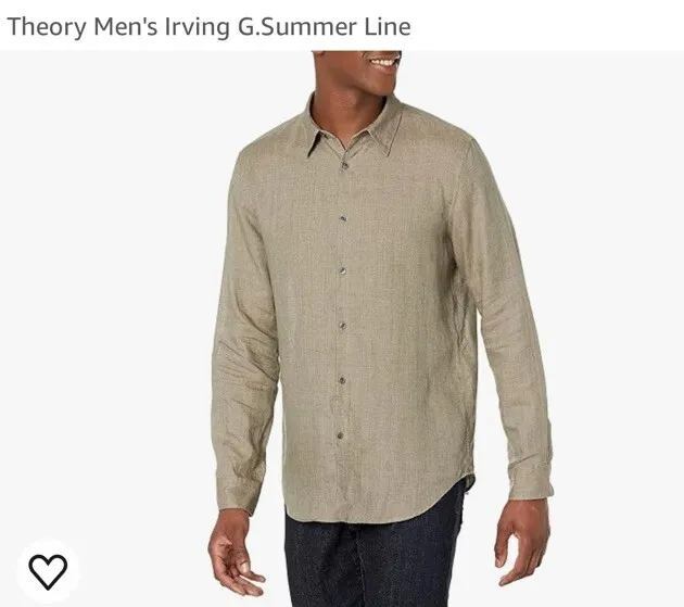 New Theory Shirt Mens Large Button Up Beige Pocket Linen Irving PA Fossil