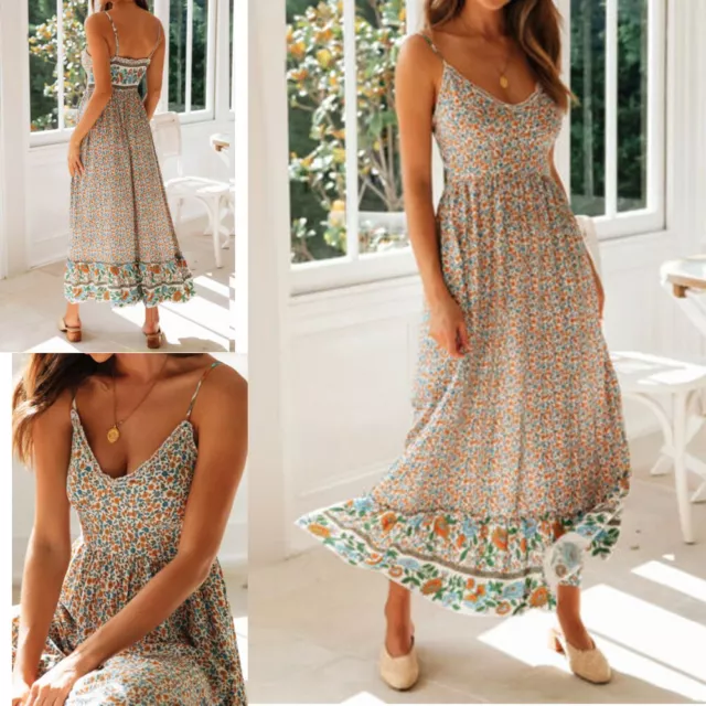 Maxi abito donna cinturino boho floreale vacanze estive donna spiaggia tramonto lungo