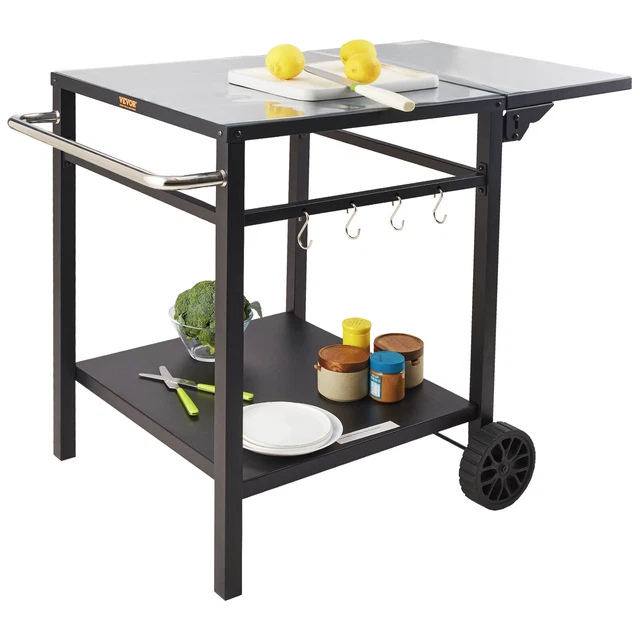 VEVOR Outdoor Grill Dining Cart Double-Shelf BBQ Movable Food Prep Trolley Patio