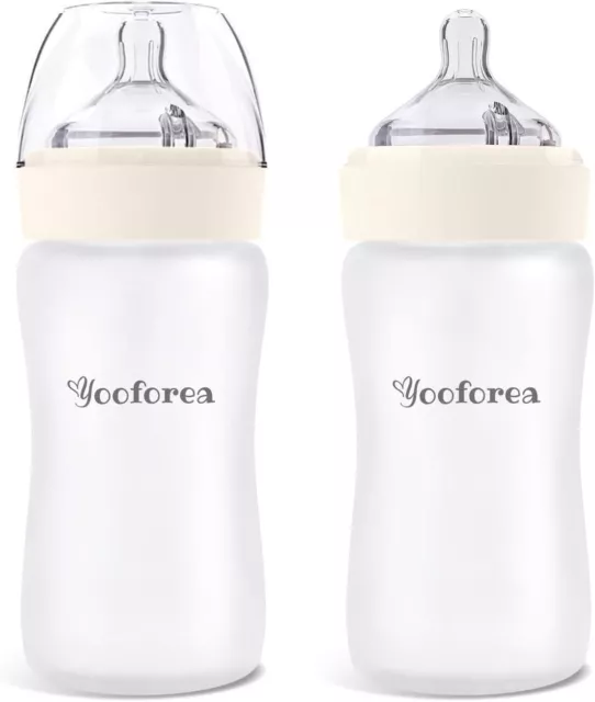 Yooforea Silicone Coated Glass Baby Bottle, 6M+ Fast Flow Nipple I Anti-Colic, W