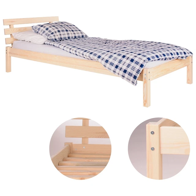 individual de madera de pino con respaldo + marco 90x200