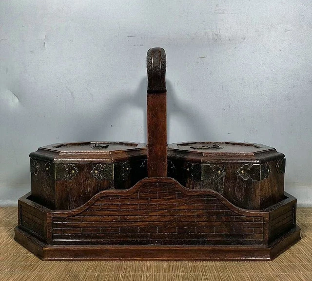 14 " Old Chinese Huanghuali wood Carving Dynasty Handheld Box