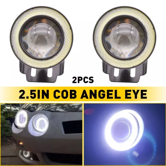 2x 2.5" Inch Car Projector LED Fog Light COB Halo Angel Eye Ring Bulb White DRL