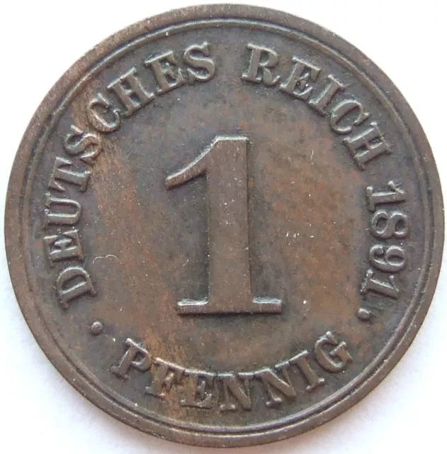 Moneta Reich Tedesco Impero Tedesco 1 Pfennig 1891 F IN Extremely fine