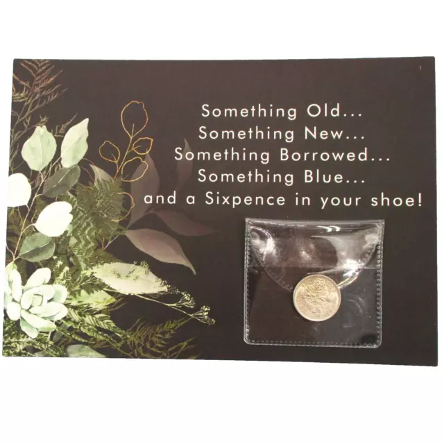 Wedding Card Queen Elizabeth II Sixpence "Origin of Wedding Rhyme©" Bride Luck C