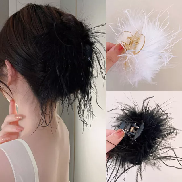 Pince À Cheveux Plume Noire/Blanche Pour Femmes Pince À Griffes Accessoires R