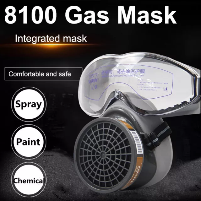 Half Face Gas Mask Filter Cartridge Safety Gas Chemical Respirator + HD Glasses