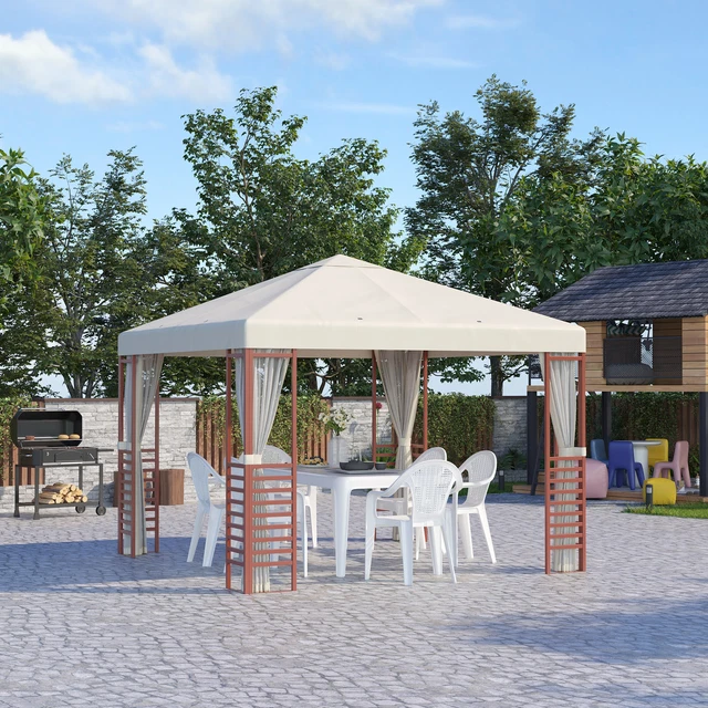 Outsunny Gartenpavillon 2,96x2,96m Partyzelt, Gartenzelt mit Fliegennetzen Stahl