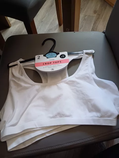 2 x girls bra crop tops white racer back age 15 to 16 years