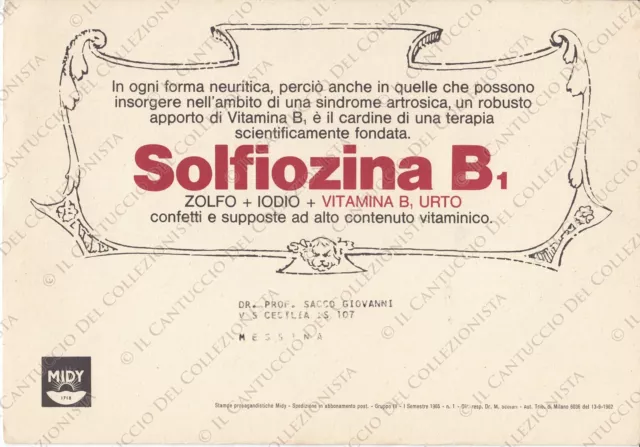 1965 MIDY Solfiozina B1 *pubblicità Farmaceutica