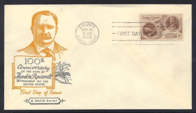 Canal Zone 1958 Theodore Roosevelt On Fdc