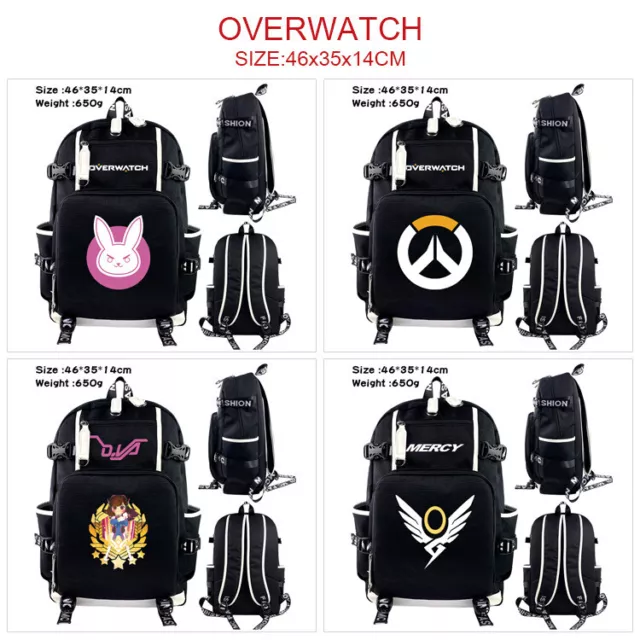 Hot Game OW D.Va Mercy Backpack Mochila Student Schoolbag Black Outdoor Bags