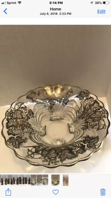 Cambridge Glass Bowl Caprice Pattern With Silver Overlay By Silver City