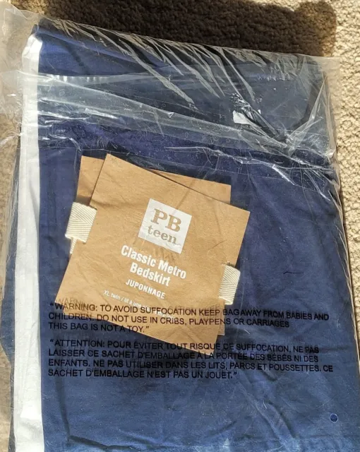 Falda de cama doble Pottery Barn para adolescentes clásica de metro azul marino 18" dormitorio universitario