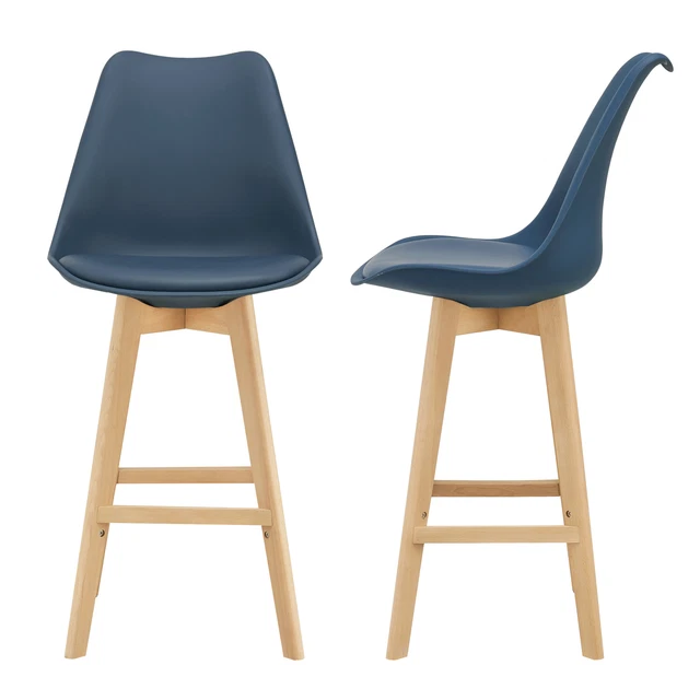 [en.casa] Lot de 2 Tabourets de Bar Chaises de Comptoir Cuisine Hêtre Bleu