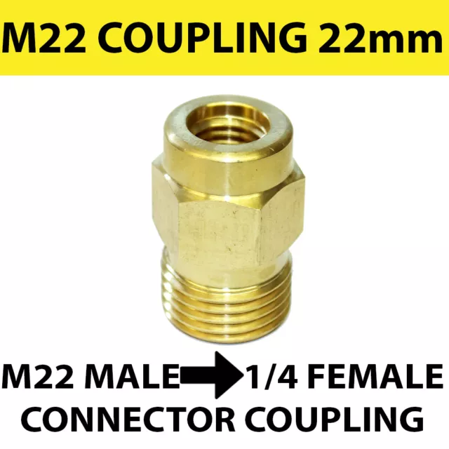 M22 male Screw Thread 22mm to 1/4 female Screw Coupling connector - SOLID BRASS