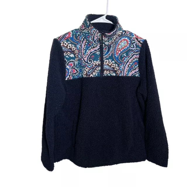 Vera Bradley Jacket Women's Medium Sherpa 1/4 Zip Navy Colorful Sweatshirt