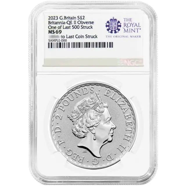 2023 UK Queen Elizabeth II Silver Britannia NGC MS69 Last 500 Struck Royal Label