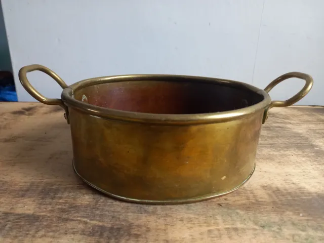 Vintage Brass Planter Pan Twin Handled.rolled Top.riveted Handles
