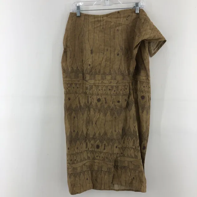 NWT Lauren Ralph Lauren Brown Aztec Print Linen Midi Wrap Skirt Womens Size 10