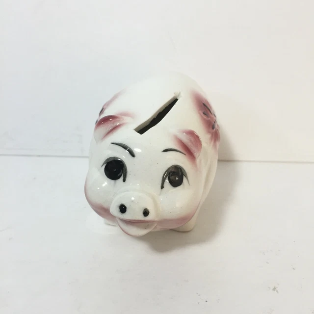 Vintage Ceramic Art Pottery Floral Piggy Coin Bank Smash Bank Pig