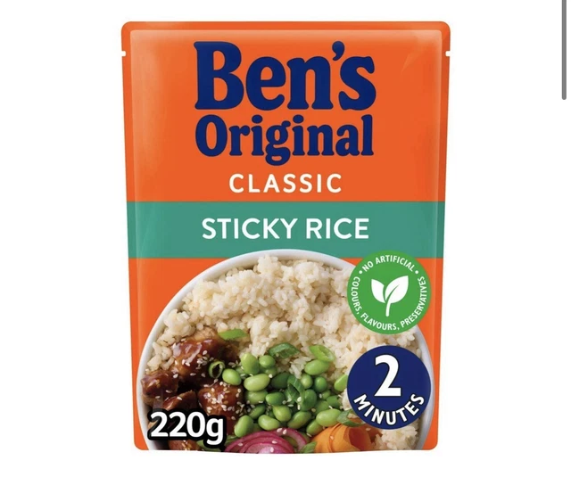 BENS ORIGINAL STICKY Rice Microwave Rice 220g £3.20 - PicClick UK