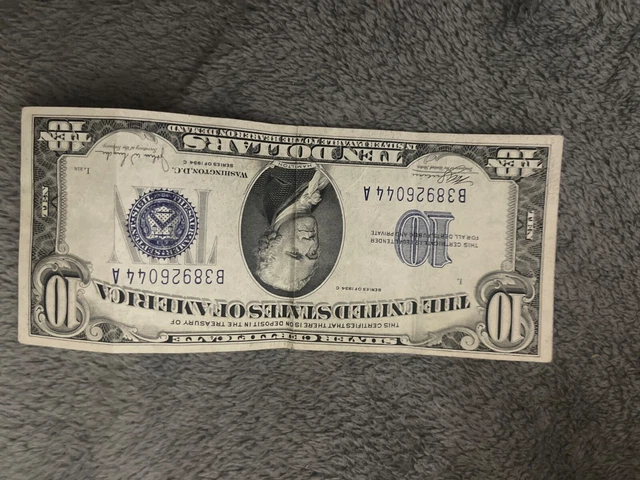1934 Ten Dollar Blue Seal Note Silver Certificate Old US Bill Money Currency