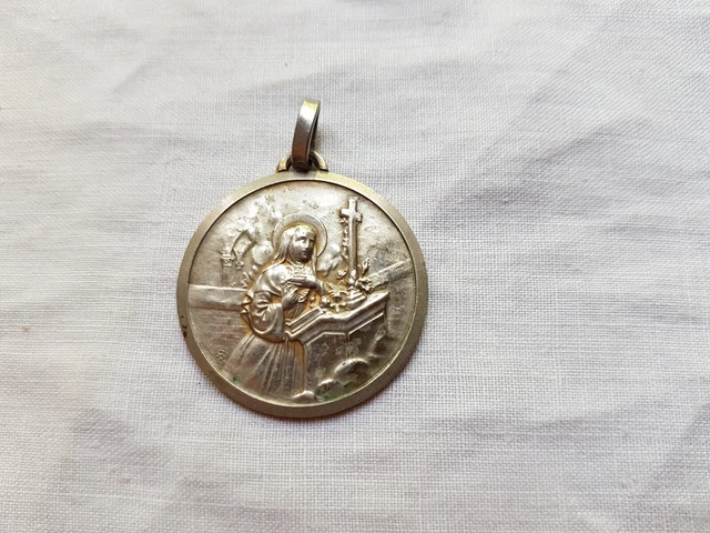 Belle médaille religieuse JEANNE D'Arc épée Vintage en métal et émail - France