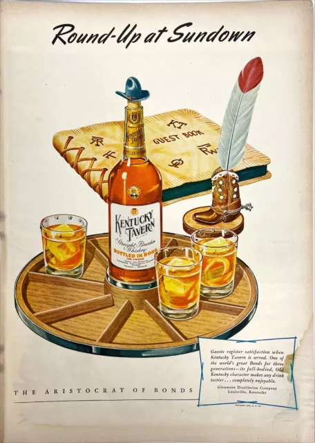 Kentucky Tavern Bourbon Whiskey Cowboy Boot Western Vtg Print Magazine Ad 1947