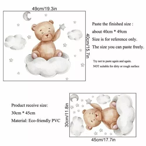 2x Sticker Petit ours Sticker mural chambre bébé pour enfants Sticker vinyle 3