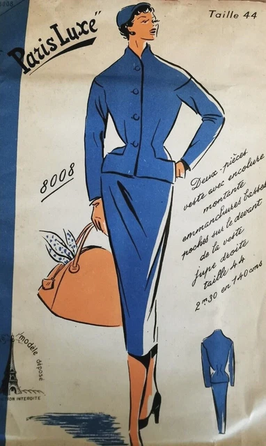 Patron De Couture Vintage Paris Luxe Pour Manteau Femme - Taille 44 - Ancien Et Scellé