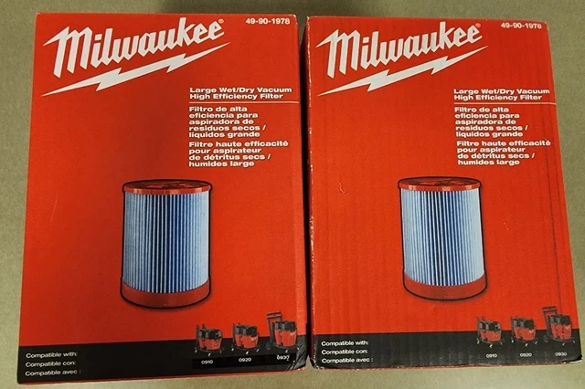 Lot of 2 Milwaukee 49-90-1978 Large Wet/Dry Vacuum High Efficiency Filters New