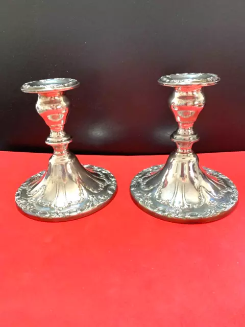 VINTAGE Gorham Rose Scroll Candleholder PAIR Silver Plate YC 3004 Candlestick