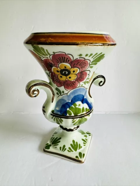 Antique Delft Dutch Vase Polychrome Floral Hand Painted Bud Vase Holland RARE