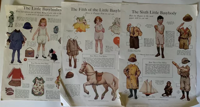 1920's Little Busybodies Paper Dolls by Frances Tipton Hunter - Magazine Sheets