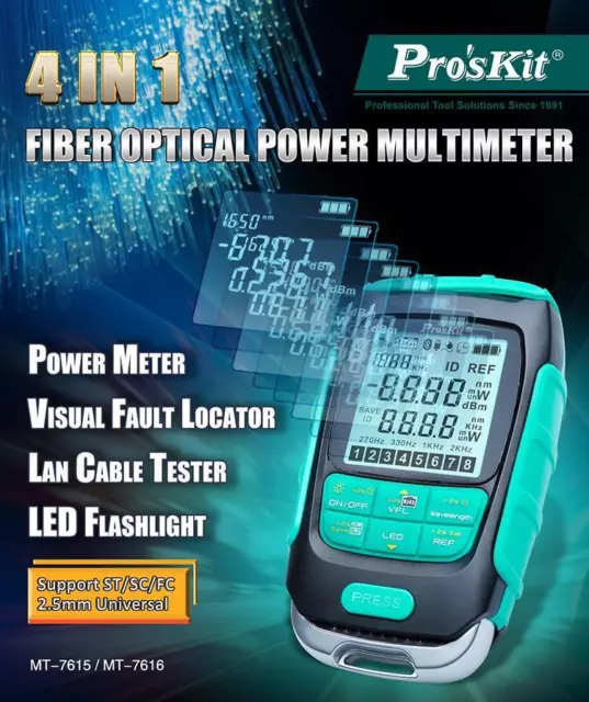 Prokits Fiber Optic Cable Tester Optical Power Meter Visual Fault Locator Li-ion