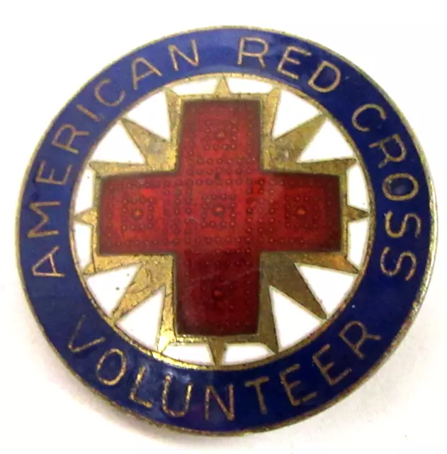 Sterling WWII AMERICAN RED CROSS VOLUNTEER enamel BBCO pinback button badge