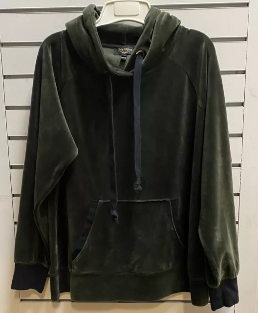 Juicy Couture Black Label Womens Sz S Velour Hoodie Pullover Dark Green