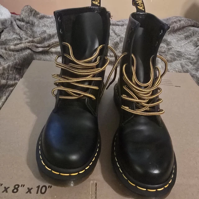 DR. DOC MARTENS Black Smooth Leather Combat Boots Unisex Size Men 8 ...