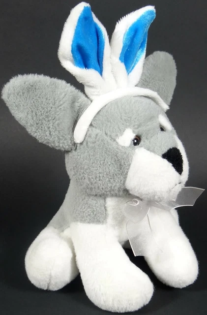 Dan Dee Plush Husky Dog Stuffed Animal Bunny Ears Gray White Easter 2016 9 inch